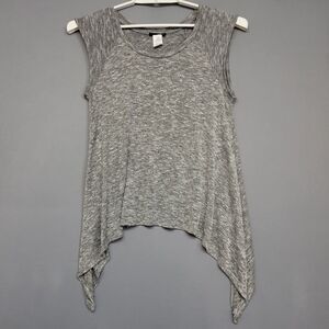 Fire Los Angeles Knit Top Womens Medium Asymmetrical Black Gray Cap Sleeves